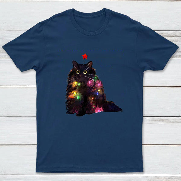 Christmas Lights Cat InkeStyle T-Shirt