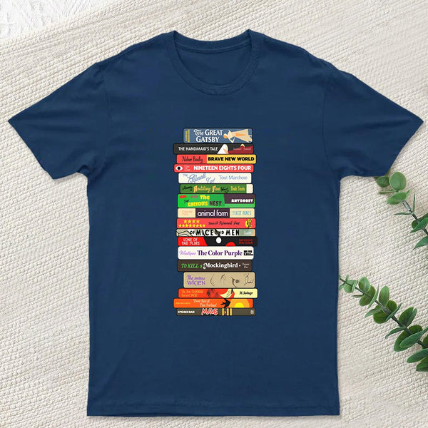 Classic Banned Books Stack Geek T-Shirt