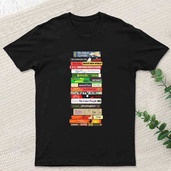 Classic Banned Books Stack Geek T-Shirt