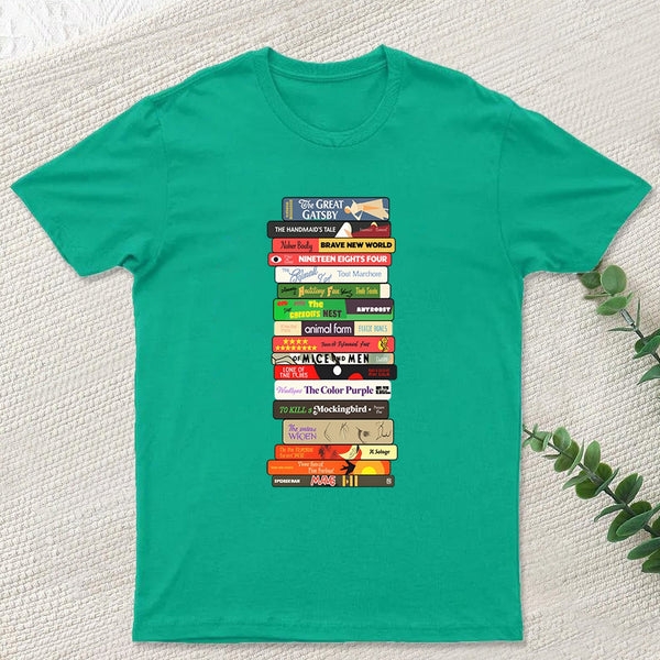 Classic Banned Books Stack Geek T-Shirt
