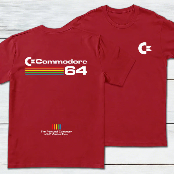 Commodore 64 White Front and Back Printed Geek T-Shirt