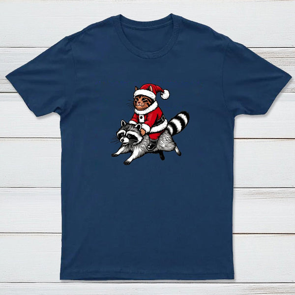 Santa Cat on A Raccoon Geek T-Shirt