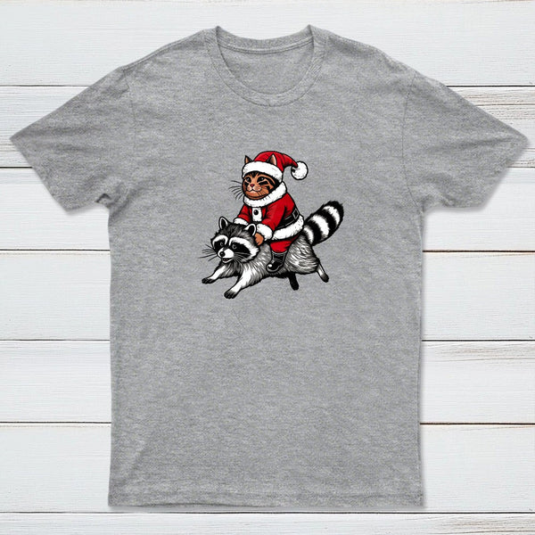Santa Cat on A Raccoon Geek T-Shirt