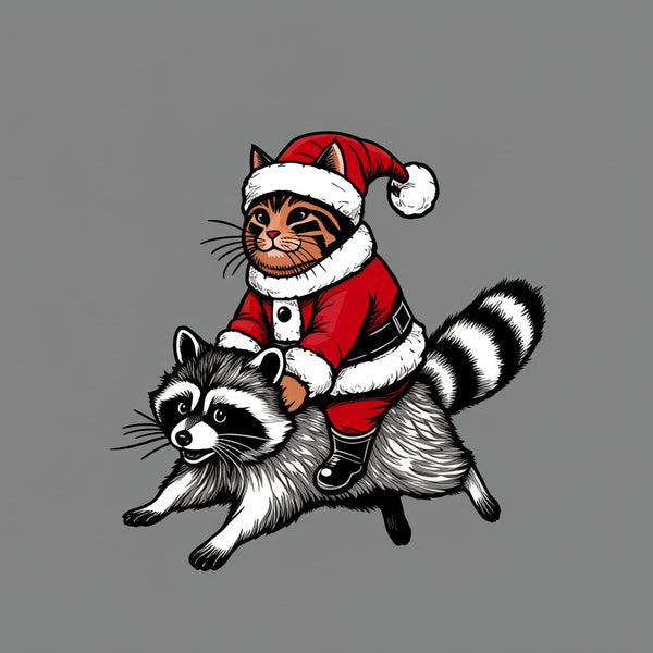 Santa Cat on A Raccoon Geek T-Shirt