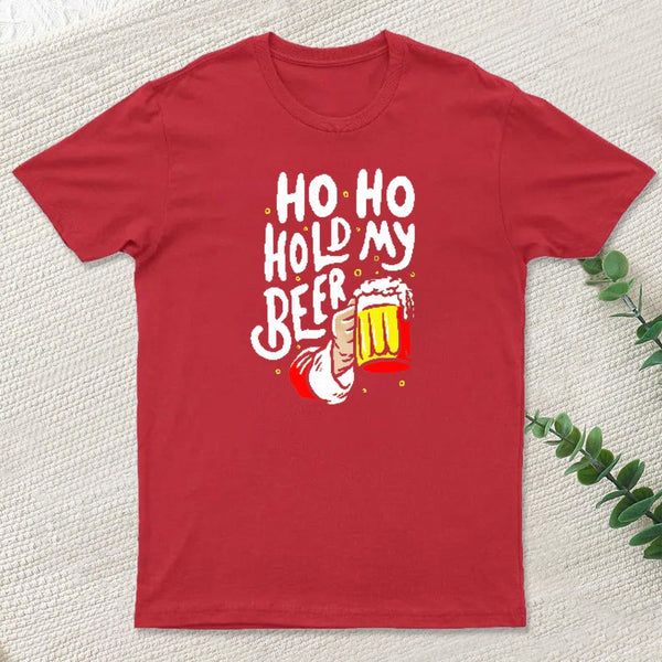 Ho Ho Hold My Beer Funny Santa Claus Ugly Sweater Inkestyle T-Shirt
