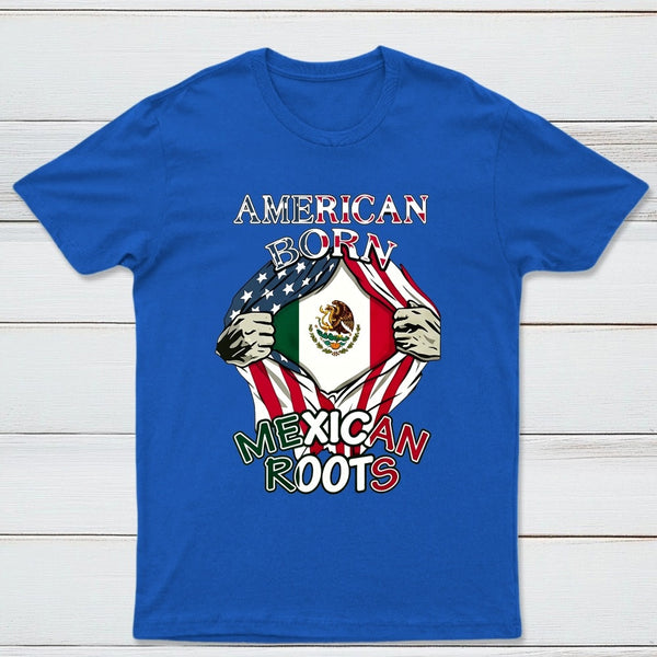 American Born Mexican Roots Flag Tee Proud USA Love Mexico T-Shirt