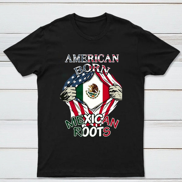 American Born Mexican Roots Flag Tee Proud USA Love Mexico T-Shirt