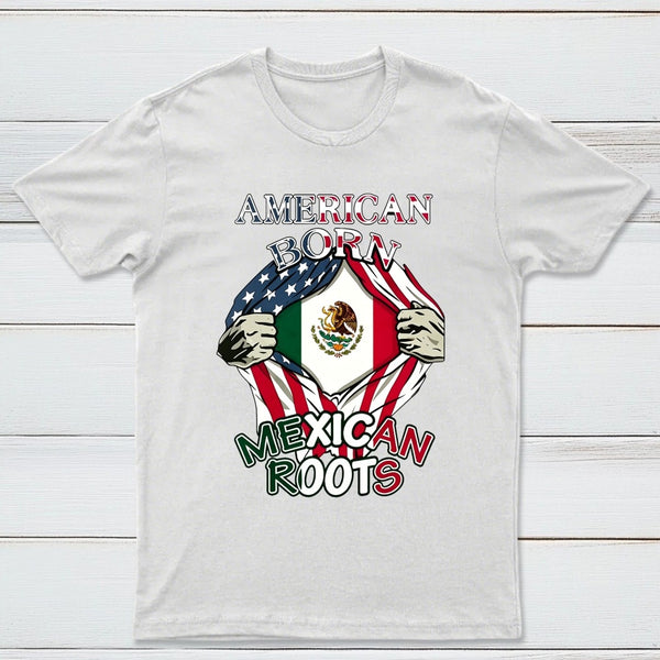 American Born Mexican Roots Flag Tee Proud USA Love Mexico T-Shirt