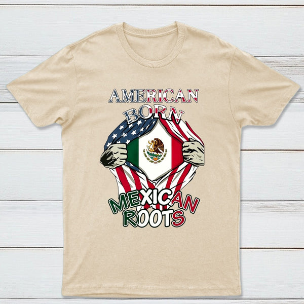 American Born Mexican Roots Flag Tee Proud USA Love Mexico T-Shirt