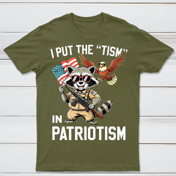I Put The Tism In Patriotism Funny Raccoon Patriotism Graphic T-Shirt