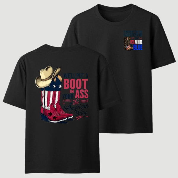 American Cowboy Boots Patriotic Graphic T-Shirt
