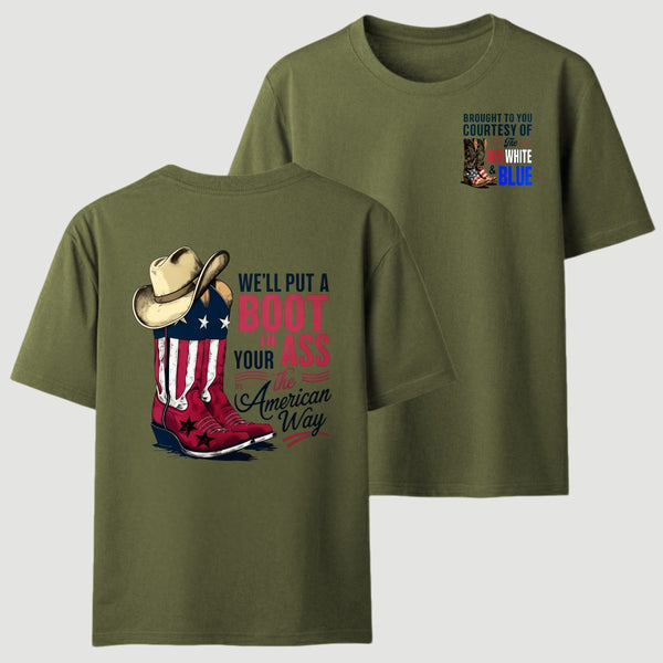 American Cowboy Boots Patriotic Graphic T-Shirt