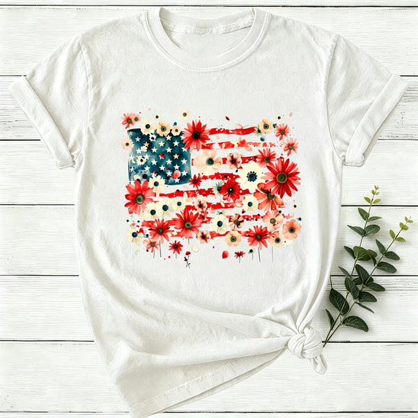 American Flag Floral Women T-Shirt