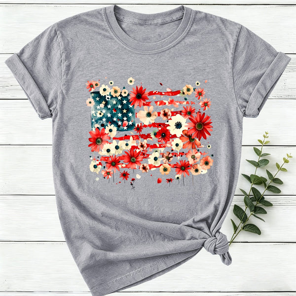 American Flag Floral Women T-Shirt