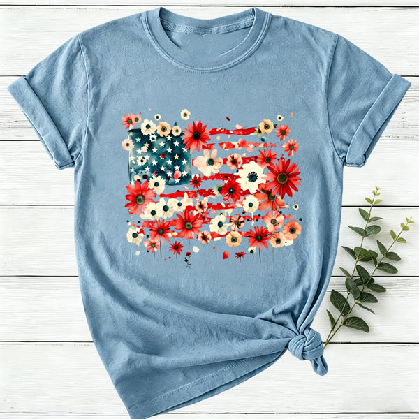 American Flag Floral Women T-Shirt