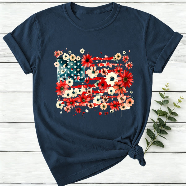 American Flag Floral Women T-Shirt