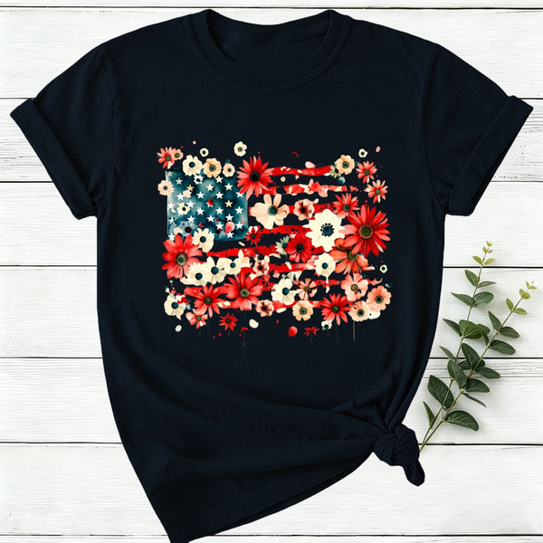American Flag Floral Women T-Shirt