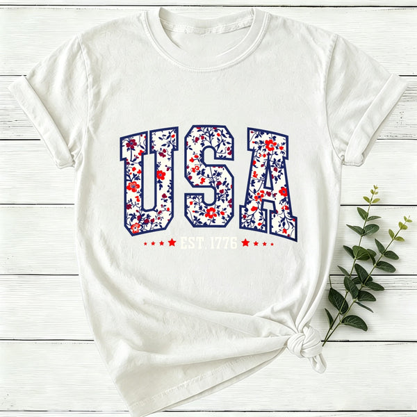 Retro Floral Usa Women T-Shirt