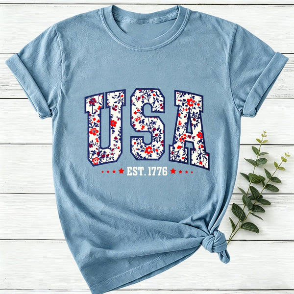 Retro Floral Usa Women T-Shirt