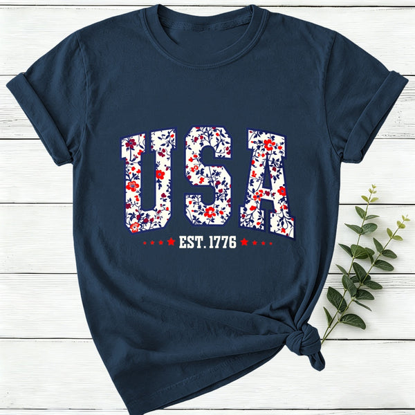 Retro Floral Usa Women T-Shirt