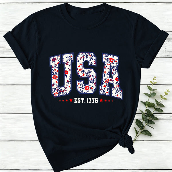 Retro Floral Usa Women T-Shirt