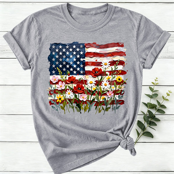 American Flag Floral Women T-Shirt