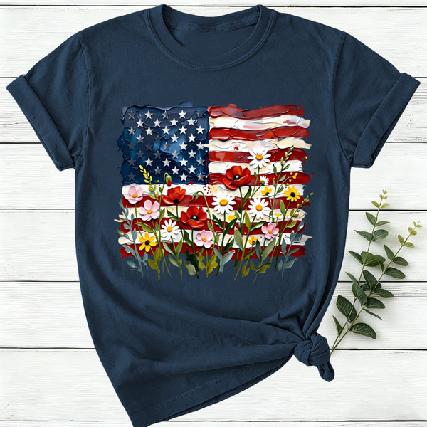 American Flag Floral Women T-Shirt