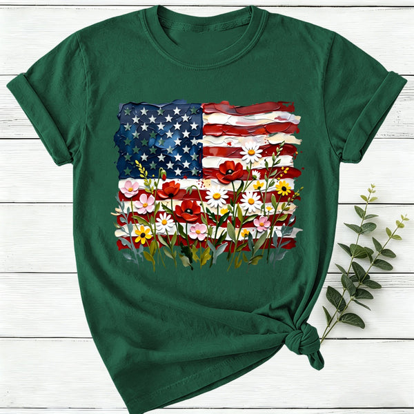 American Flag Floral Women T-Shirt