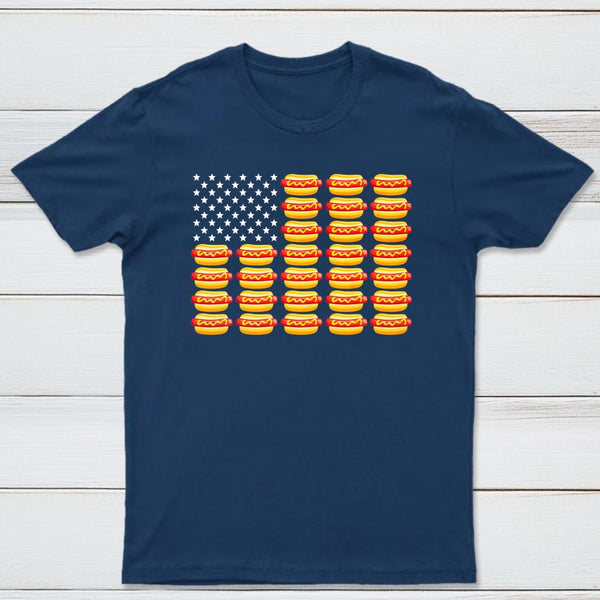 Hot Dog American Flag July 4th Patriotic Summer BBQ Funny T-Shirt