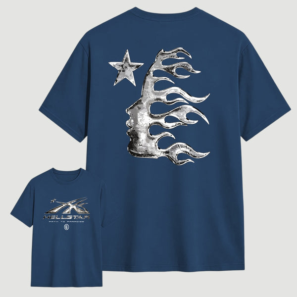 Vintage Dark Streetwear Street Style Star Flame Design T-shirt