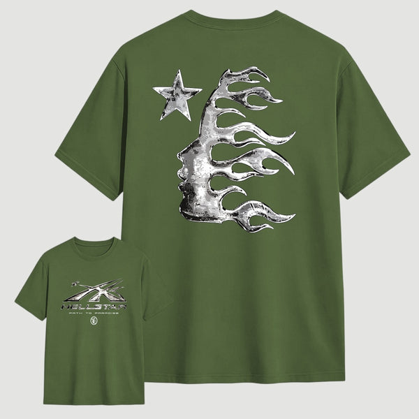 Vintage Dark Streetwear Street Style Star Flame Design T-shirt