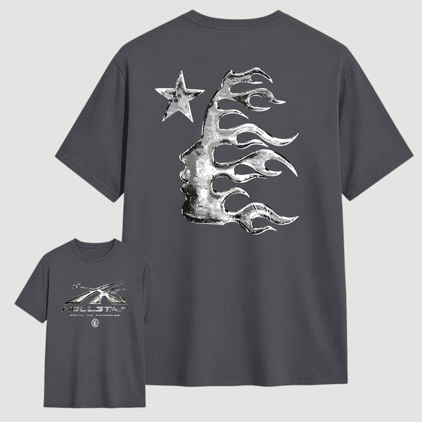 Vintage Dark Streetwear Street Style Star Flame Design T-shirt