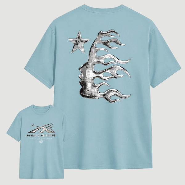 Vintage Dark Streetwear Street Style Star Flame Design T-shirt