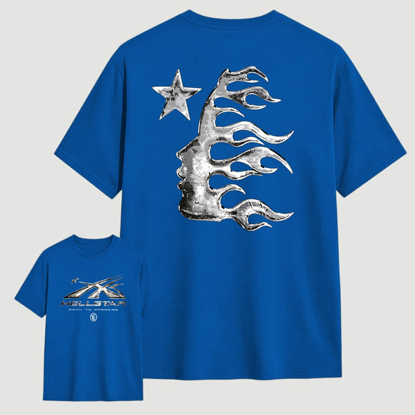 Vintage Dark Streetwear Street Style Star Flame Design T-shirt