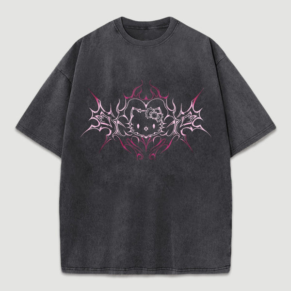 Y2K Pink Tribal Kitty Graphic Cat Vintage T-Shirt