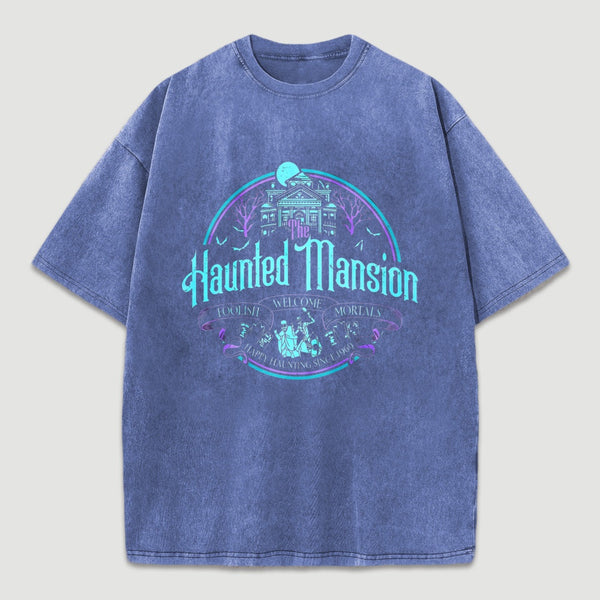 Haunted Mansion Gothic Horror House Ghosts Halloween Washed T-Shirt