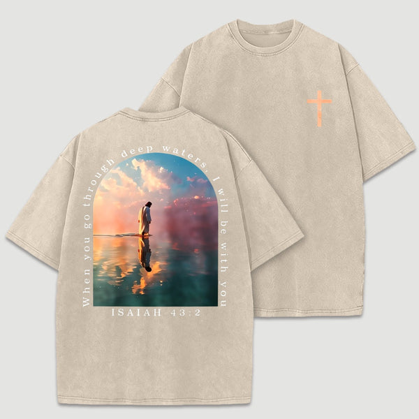 Cross and Isaiah Verse Design Double-Sided Print T-Shirt