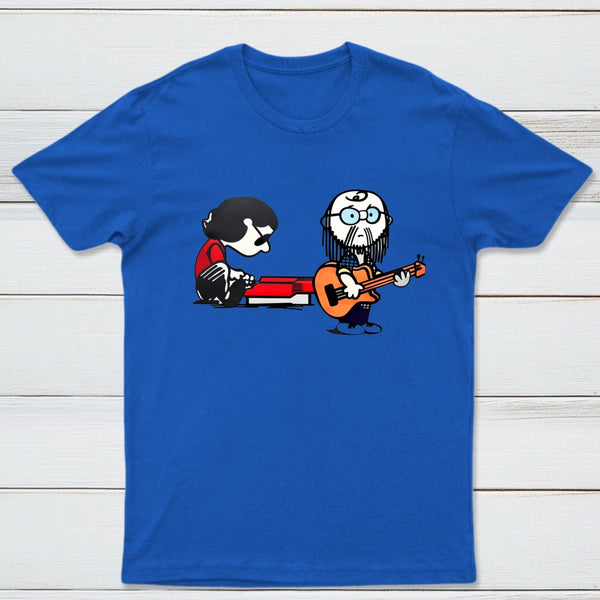 Cartoon Musicians Playing Guitar And Keyboard Graphic T-shirt