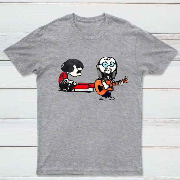 Cartoon Musicians Playing Guitar And Keyboard Graphic T-shirt