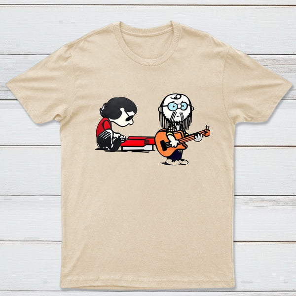Cartoon Musicians Playing Guitar And Keyboard Graphic T-shirt