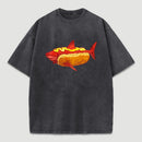 Shark Hotdog Funny Food Meme Washed T-Shirt