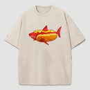 Shark Hotdog Funny Food Meme Washed T-Shirt