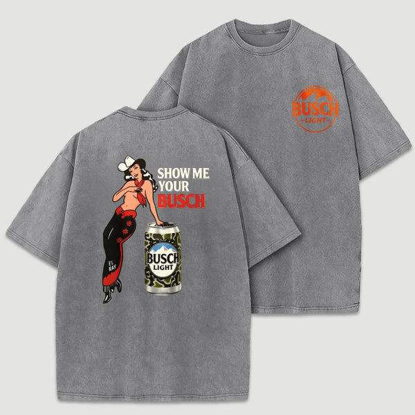 Pin Up Cowgirl Drinking Streetwear Washed T-Shirt