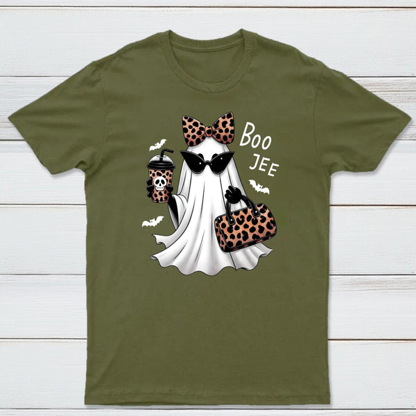 Boo-Jee Leopard Ghost Funny Fall Halloween T-Shirt