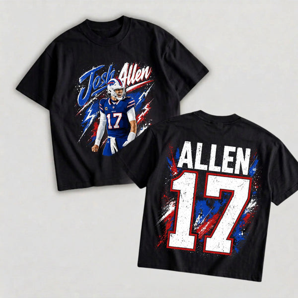Blue Red Number 17 Football Graphic T-Shirt