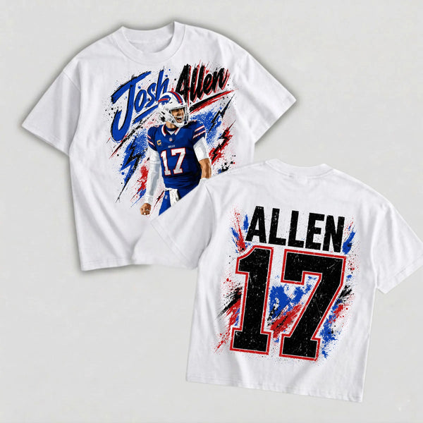 Blue Red Number 17 Football Graphic T-Shirt