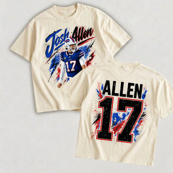 Blue Red Number 17 Football Graphic T-Shirt