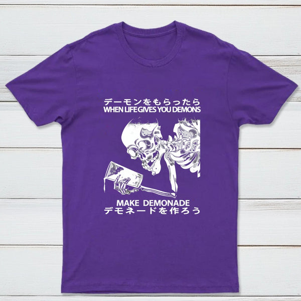 Demon Skeleton Holding Glass With Text T-Shirt