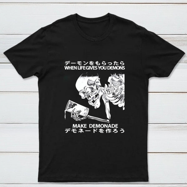 Demon Skeleton Holding Glass With Text T-Shirt