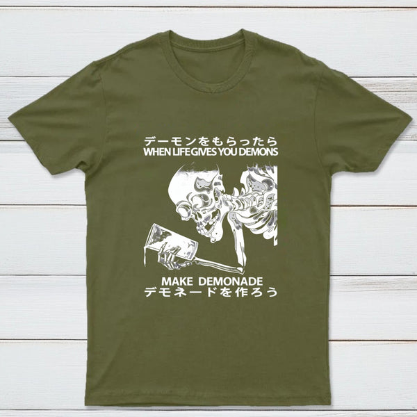 Demon Skeleton Holding Glass With Text T-Shirt